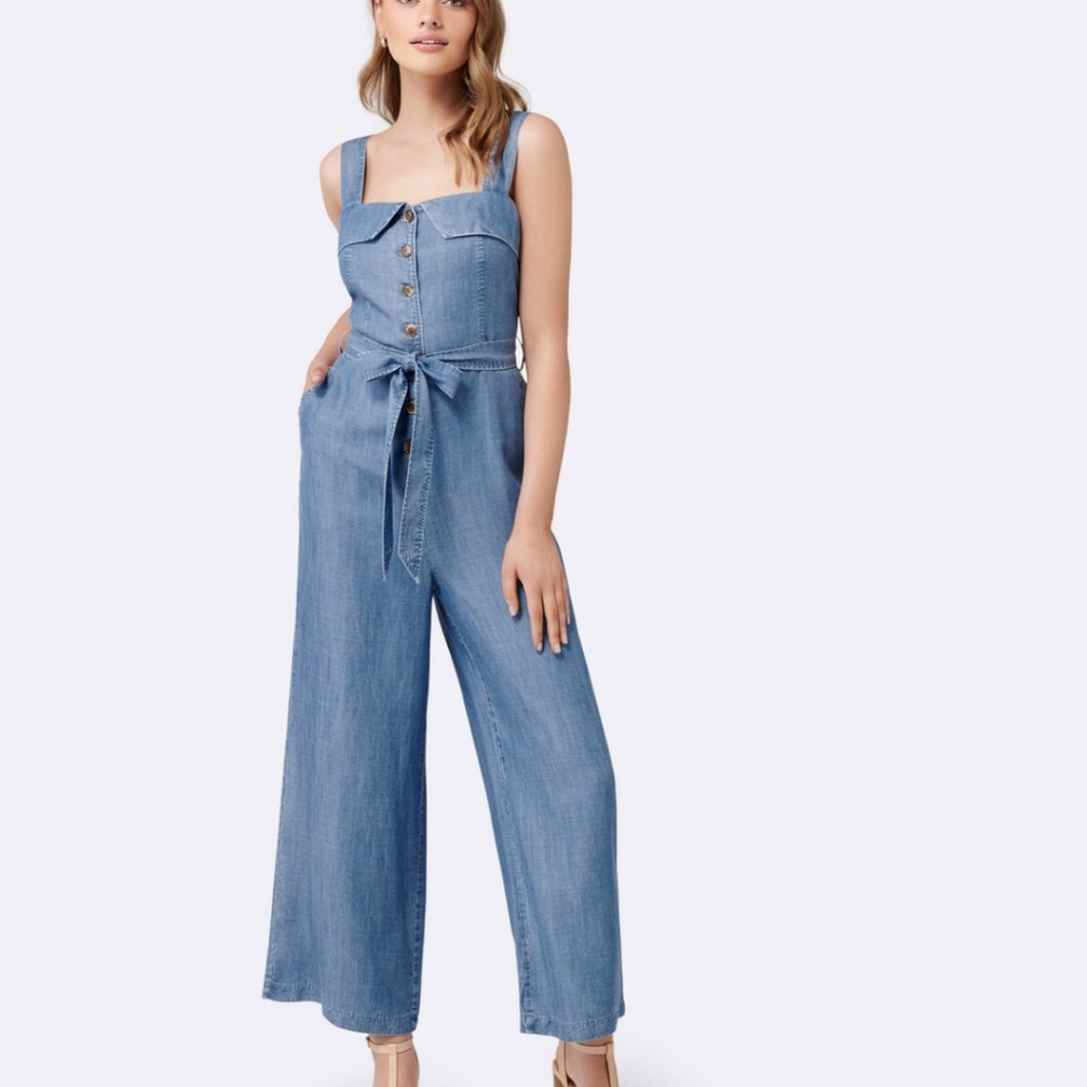 Super cute ModCloth denim romper jumpsuit EUC XXS - Picture 1 of 7